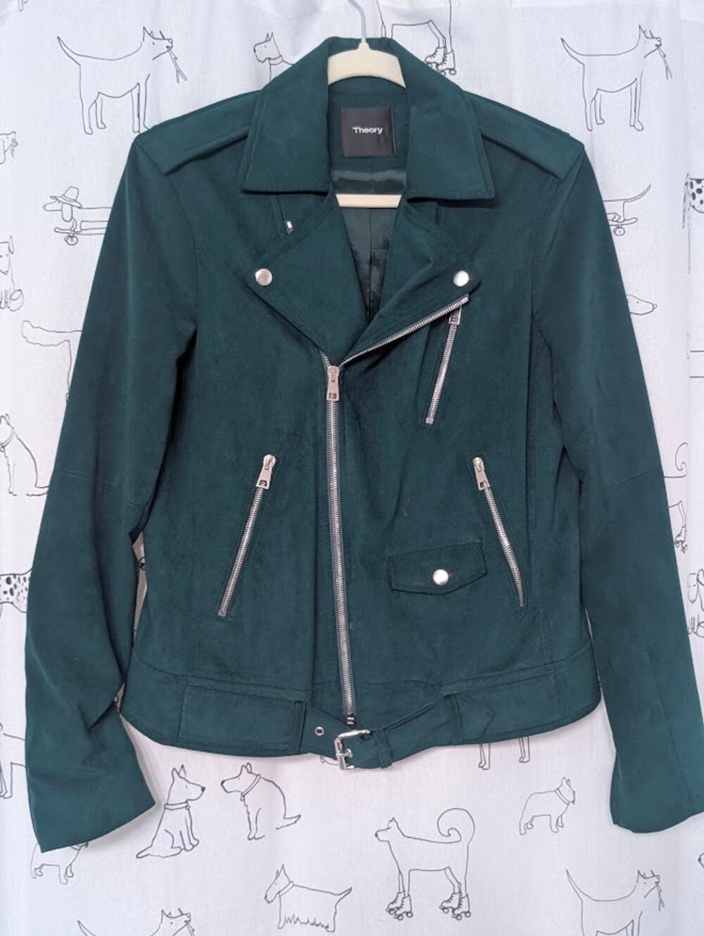 Theory Moto Jacket Womens Sz S Dark Hunter Green Suede Crop Waist Fairy Grunge